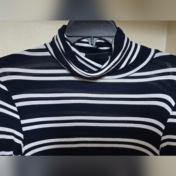 Anthropologie Maeve Navy and White Striped HIgh Neck Asymmetrical Dress XS - Picture 2 of 8